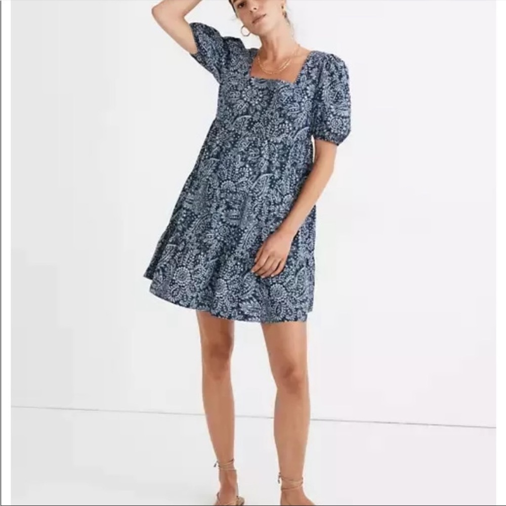Madewell Paisley Blue Babydoll Cotton Minidress NWT US 6